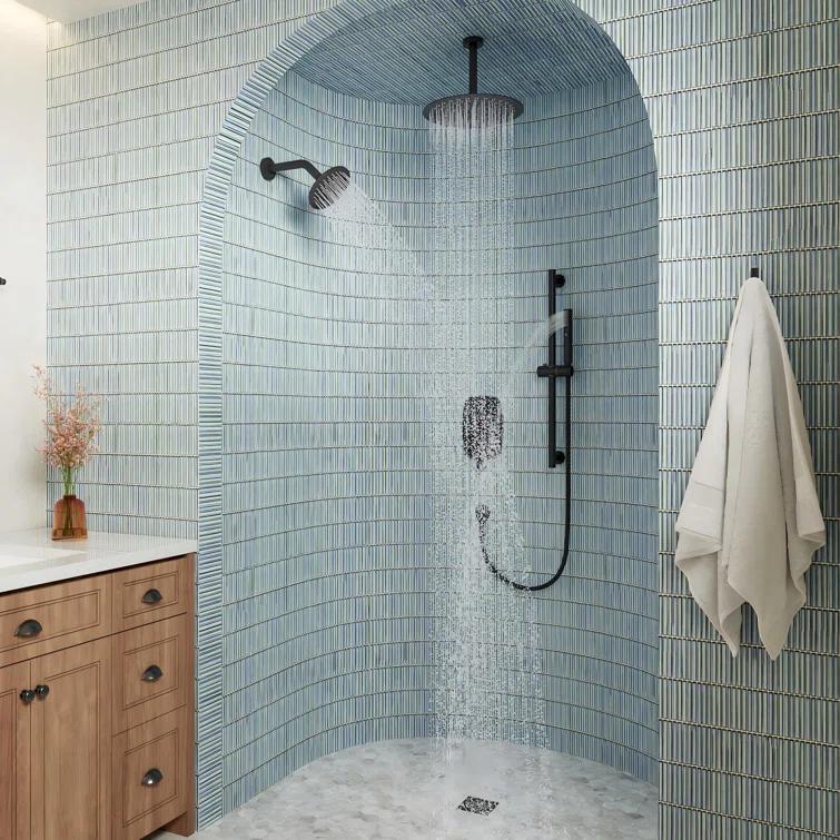 Rainfall Symphony 12inch Dual Showerhead Temperature Display Shower System with 2 in 1 Slider Bar Shower Handheld