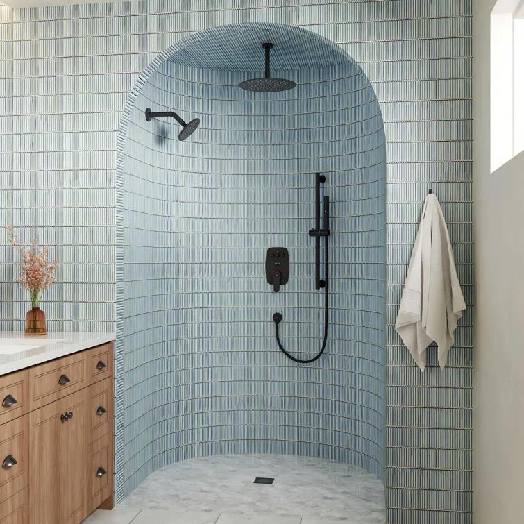 Rainfall Symphony 12inch Dual Showerhead Temperature Display Shower System with 2 in 1 Slider Bar Shower Handheld