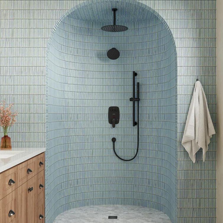 Rainfall Symphony 12inch Dual Showerhead Temperature Display Shower System with 2 in 1 Slider Bar Shower Handheld