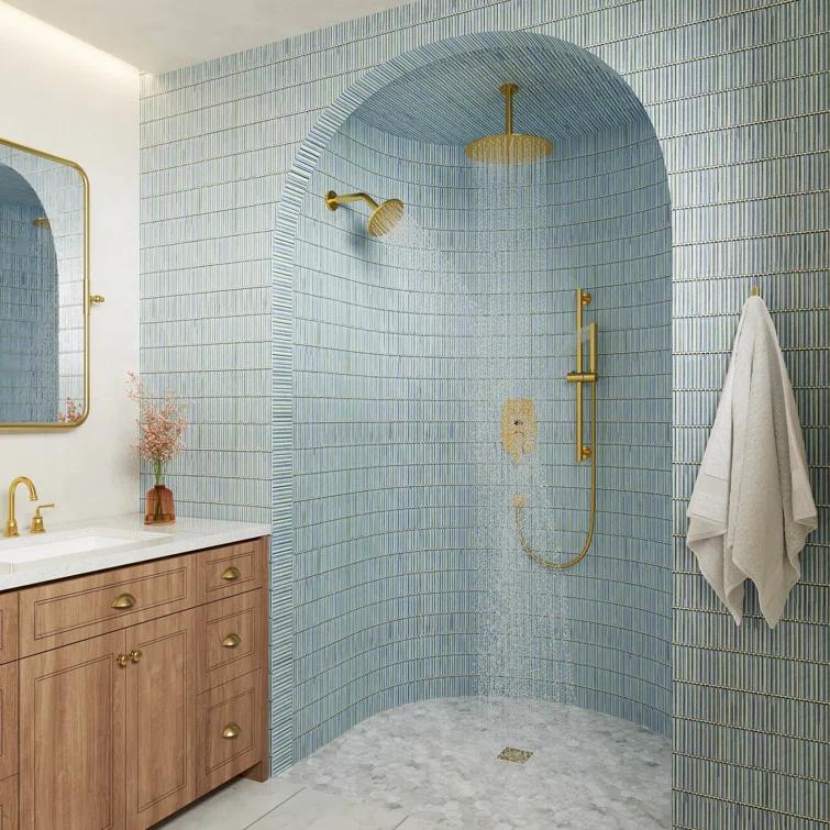 Rainfall Symphony 12inch Dual Showerhead Temperature Display Shower System with 2 in 1 Slider Bar Shower Handheld