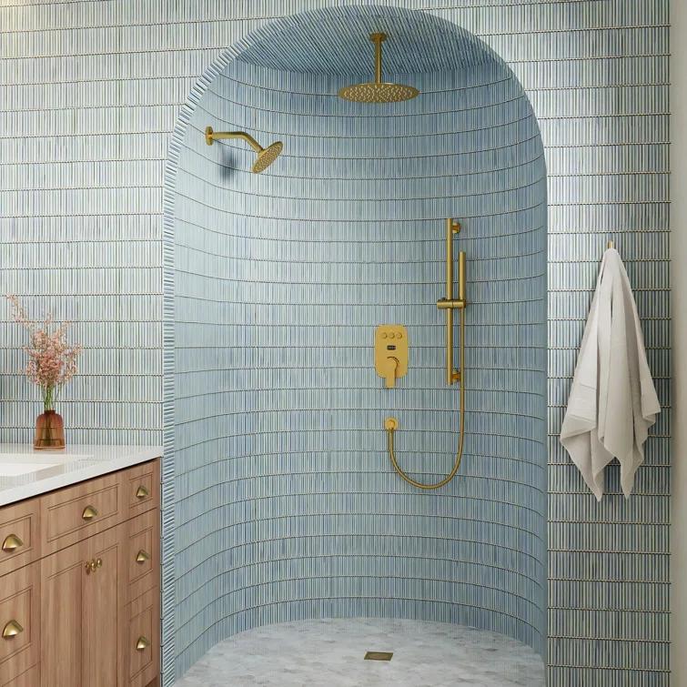 Rainfall Symphony 12inch Dual Showerhead Temperature Display Shower System with 2 in 1 Slider Bar Shower Handheld