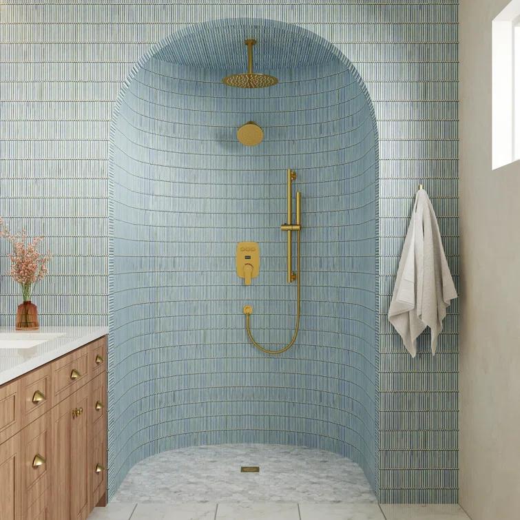 Rainfall Symphony 12inch Dual Showerhead Temperature Display Shower System with 2 in 1 Slider Bar Shower Handheld