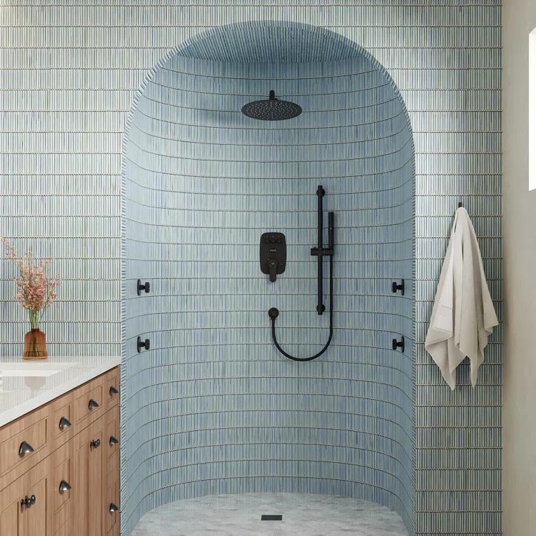 3-Function 12 Inch Temperature Digital Display Shower System With 2-Setting Slider Bar Handheld And 4Pcs Body Jets