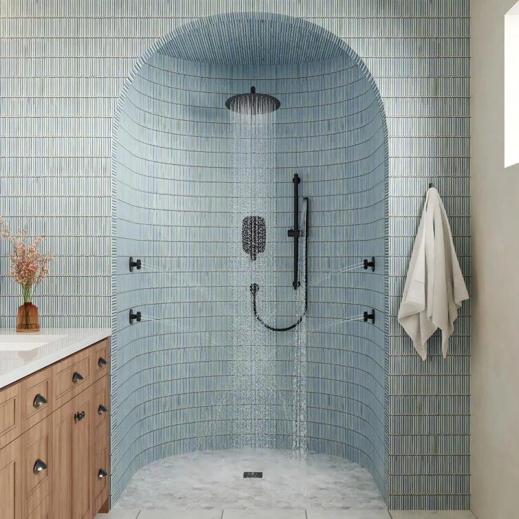 3-Function 12 Inch Temperature Digital Display Shower System With 2-Setting Slider Bar Handheld And 4Pcs Body Jets