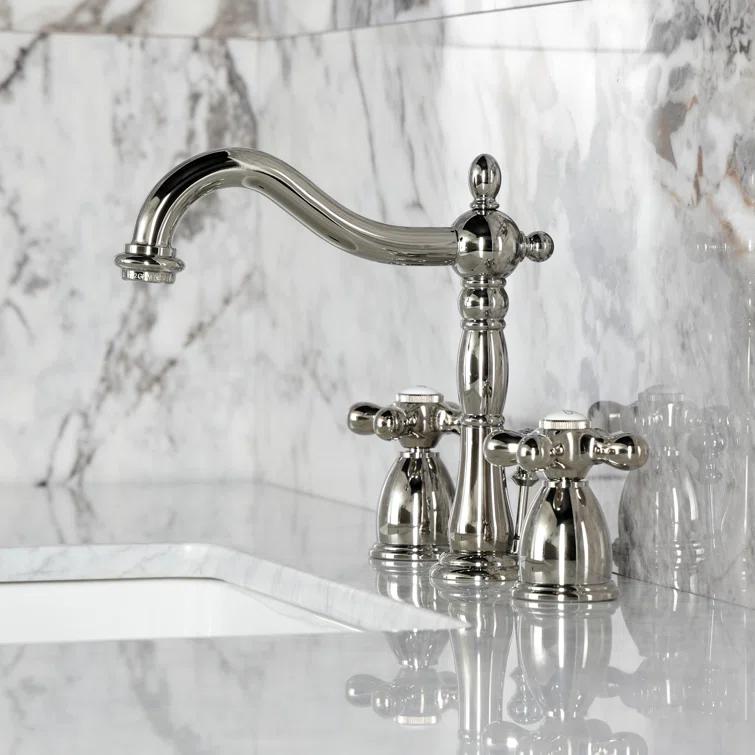 Kingston Brass Heritage Two-Handle 3-Hole Deck Mount Widespread Bathroom Faucet with Pop-Up Drain