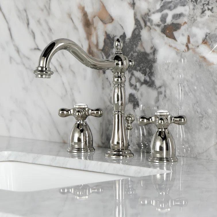Kingston Brass Heritage Two-Handle 3-Hole Deck Mount Widespread Bathroom Faucet with Pop-Up Drain