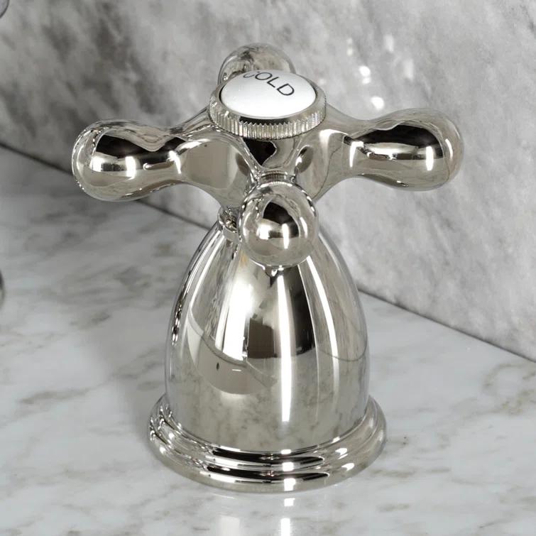 Kingston Brass Heritage Two-Handle 3-Hole Deck Mount Widespread Bathroom Faucet with Pop-Up Drain