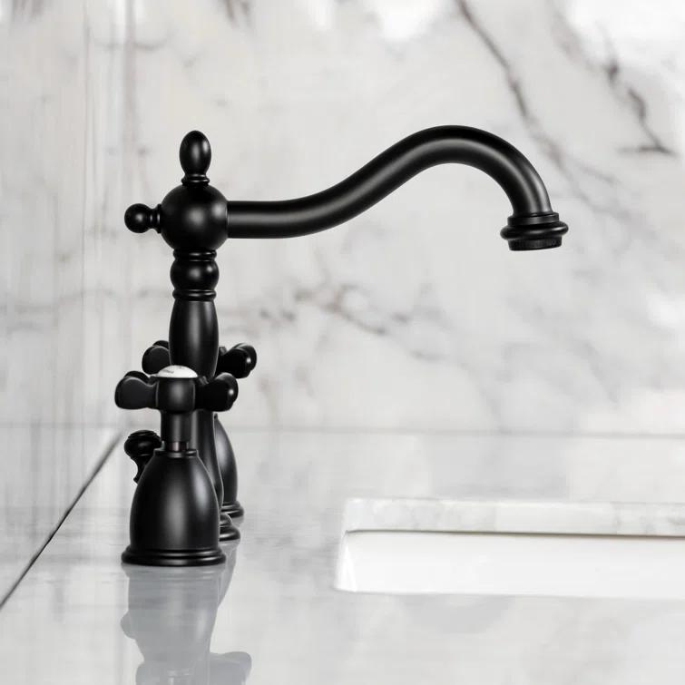 Kingston Brass Heritage Two-Handle 3-Hole Deck Mount Widespread Bathroom Faucet with Pop-Up Drain