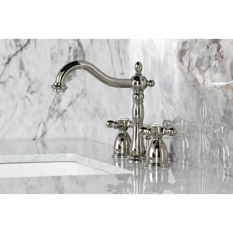 Kingston Brass Heritage Two-Handle 3-Hole Deck Mount Widespread Bathroom Faucet with Pop-Up Drain