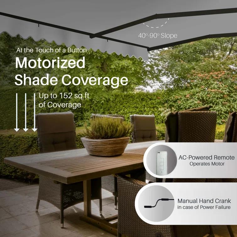 ALEKO Motorized Retractable Patio Awning- Black Frame
