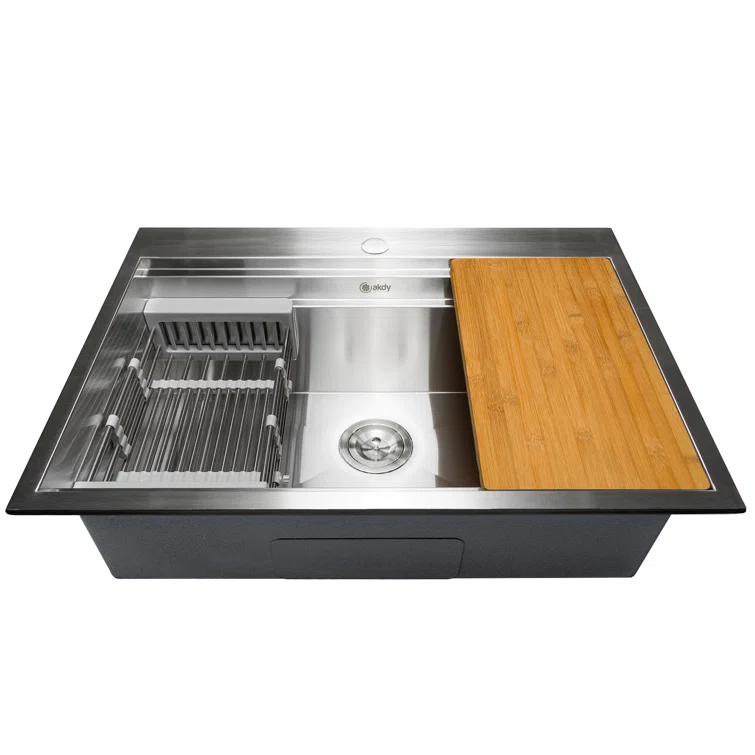 Topmount 30" L x 22" W Drop-In Kitchen Sink with Faucet and Basket Strainer