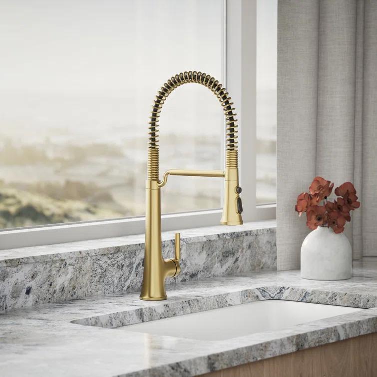 Kohler Tone Single Handle Semi-Professional Pre-Rinse Kitchen Sink Faucet with Three-Function Pull Down Sprayer