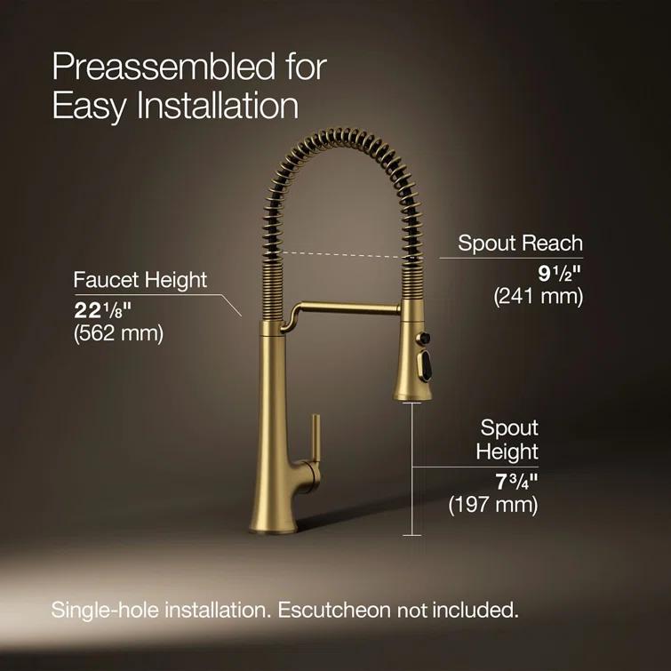 Kohler Tone Single Handle Semi-Professional Pre-Rinse Kitchen Sink Faucet with Three-Function Pull Down Sprayer