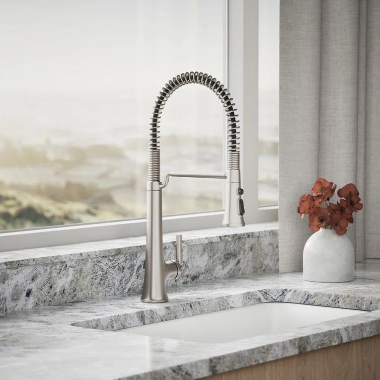 Kohler Tone Single Handle Semi-Professional Pre-Rinse Kitchen Sink Faucet with Three-Function Pull Down Sprayer