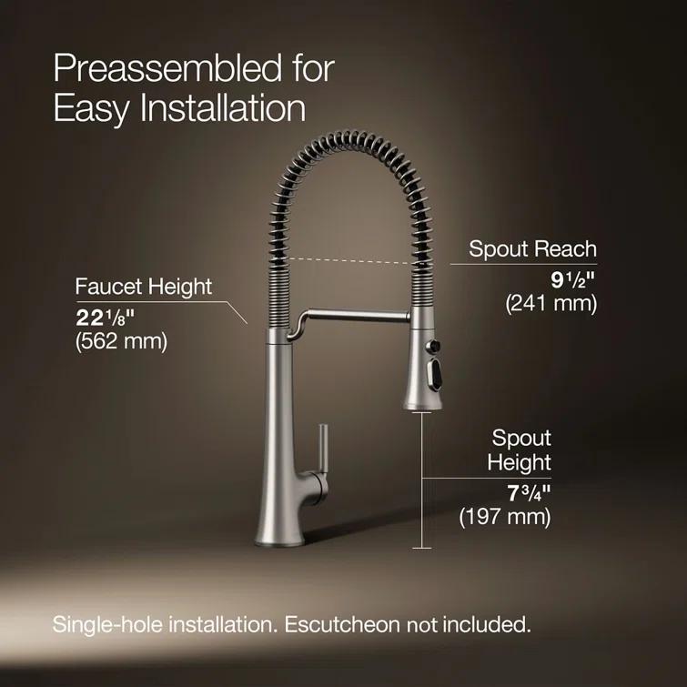Kohler Tone Single Handle Semi-Professional Pre-Rinse Kitchen Sink Faucet with Three-Function Pull Down Sprayer