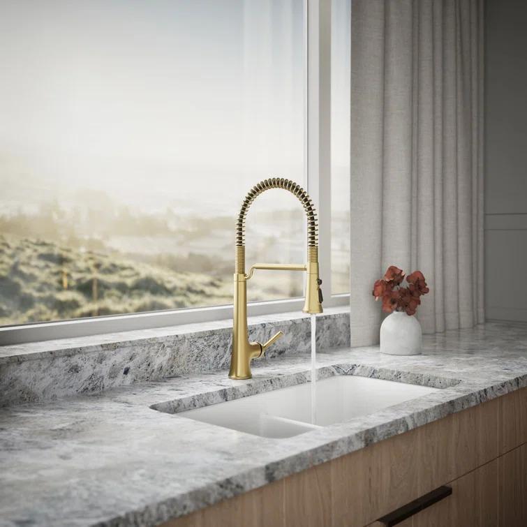 Kohler Tone Single Handle Semi-Professional Pre-Rinse Kitchen Sink Faucet with Three-Function Pull Down Sprayer