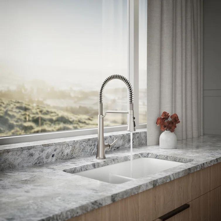 Kohler Tone Single Handle Semi-Professional Pre-Rinse Kitchen Sink Faucet with Three-Function Pull Down Sprayer
