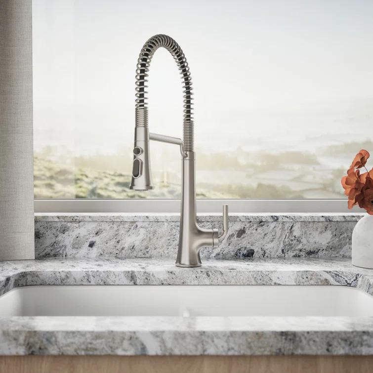 Kohler Tone Single Handle Semi-Professional Pre-Rinse Kitchen Sink Faucet with Three-Function Pull Down Sprayer