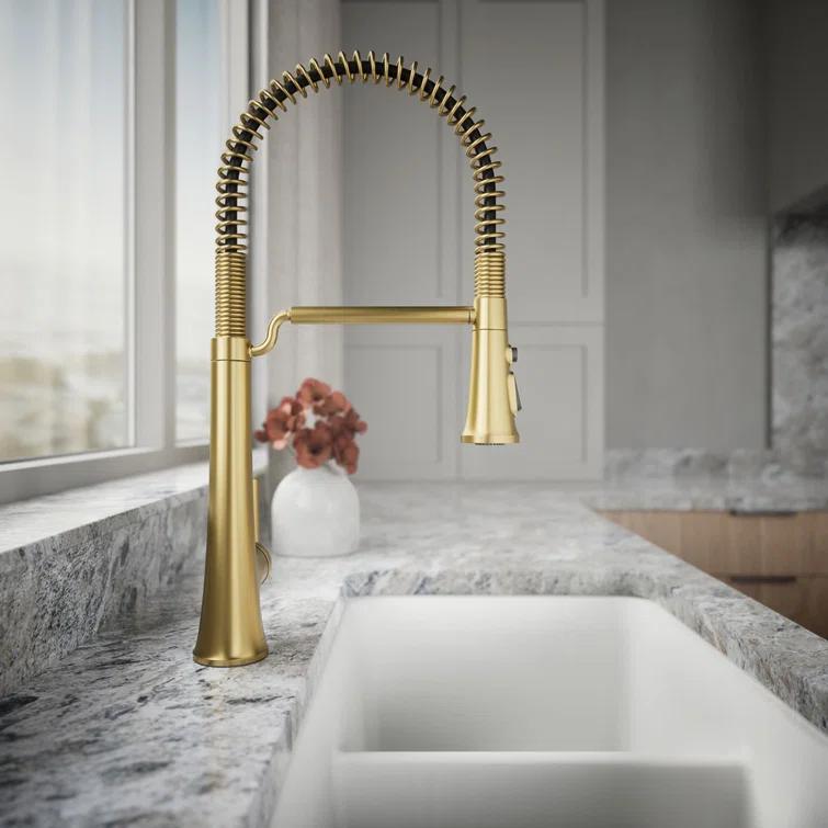 Kohler Tone Single Handle Semi-Professional Pre-Rinse Kitchen Sink Faucet with Three-Function Pull Down Sprayer