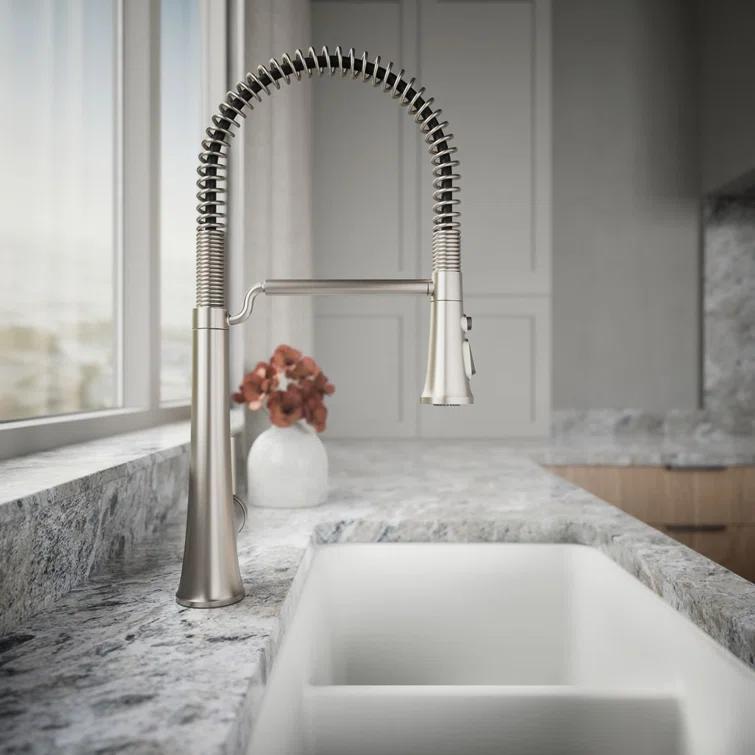 Kohler Tone Single Handle Semi-Professional Pre-Rinse Kitchen Sink Faucet with Three-Function Pull Down Sprayer