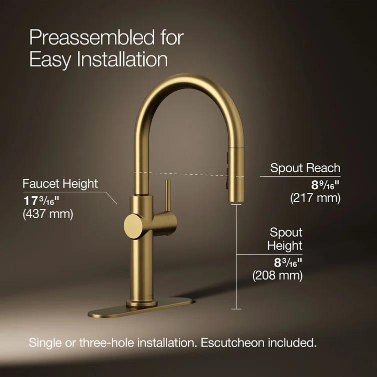 Kohler Crue Single Handle Pull Down Kitchen Faucet with Three-Function Pull Down Sprayer
