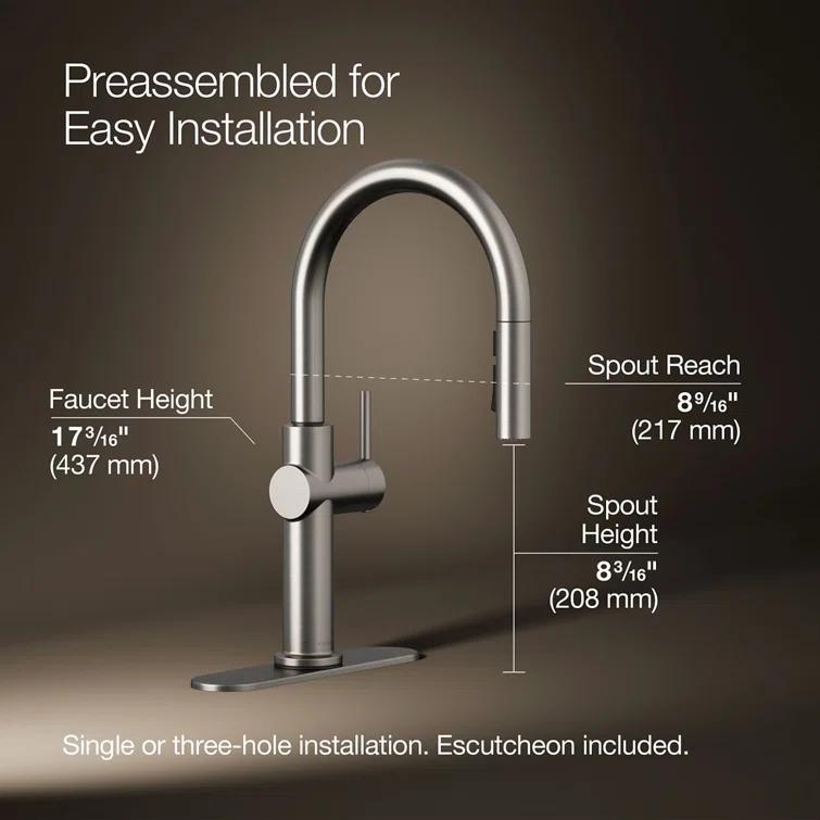 Kohler Crue Single Handle Pull Down Kitchen Faucet with Three-Function Pull Down Sprayer