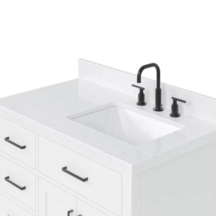 Wildon Home® Tidworth 36'' Solid Wood Single Bathroom Vanity with 1.5'' Carrara Quartz Top, Right Offset Rectangular Sink