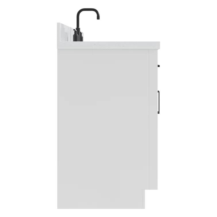 Wildon Home® Tidworth 36'' Solid Wood Single Bathroom Vanity with 1.5'' Carrara Quartz Top, Right Offset Rectangular Sink