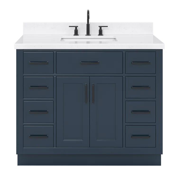 Wildon Home® Tidworth 42'' Solid Wood Single Bathroom Vanity with 1.5'' Carrara Quartz Top, Rectangular Sink