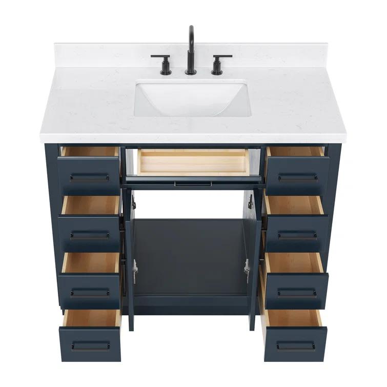 Wildon Home® Tidworth 42'' Solid Wood Single Bathroom Vanity with 1.5'' Carrara Quartz Top, Rectangular Sink