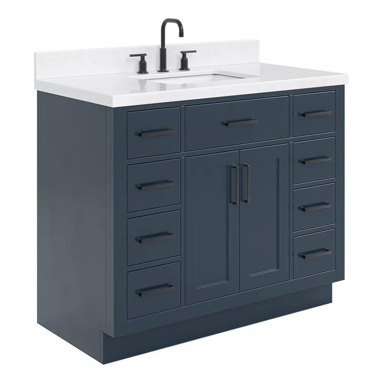 Wildon Home® Tidworth 42'' Solid Wood Single Bathroom Vanity with 1.5'' Carrara Quartz Top, Rectangular Sink