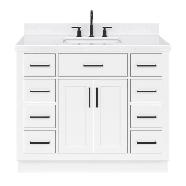 Wildon Home® Tidworth 42'' Solid Wood Single Bathroom Vanity with 1.5'' Carrara Quartz Top, Rectangular Sink