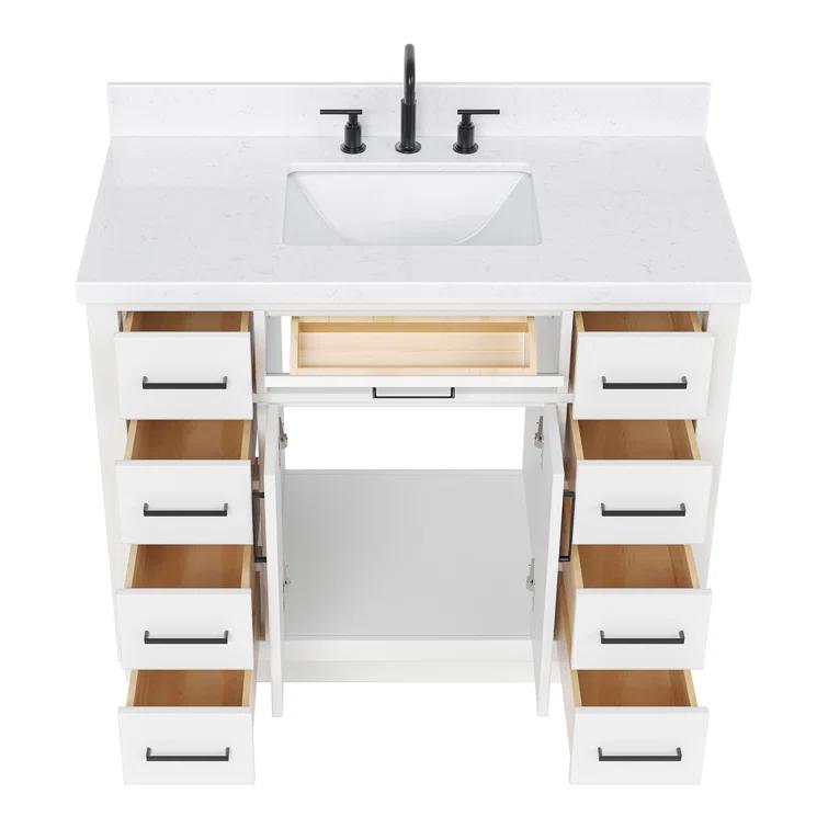 Wildon Home® Tidworth 42'' Solid Wood Single Bathroom Vanity with 1.5'' Carrara Quartz Top, Rectangular Sink