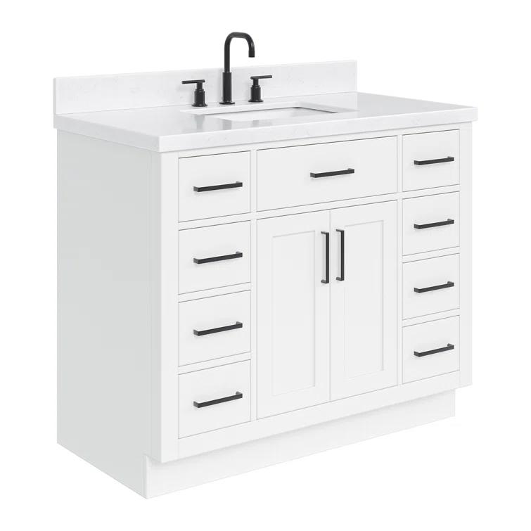 Wildon Home® Tidworth 42'' Solid Wood Single Bathroom Vanity with 1.5'' Carrara Quartz Top, Rectangular Sink