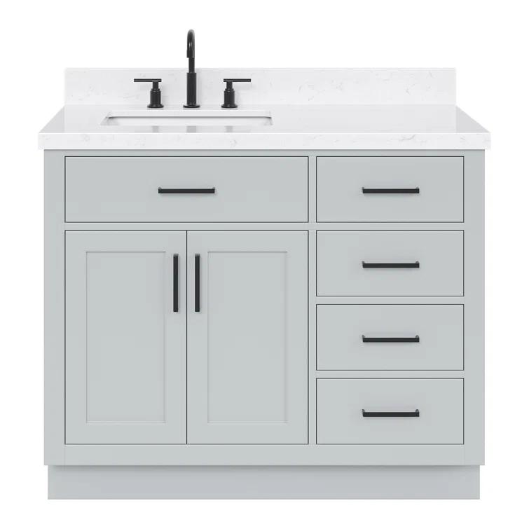 Wildon Home® Tidworth 42'' Solid Wood Single Bathroom Vanity with 1.5'' White Quartz Top, Right Offset Rectangular Sink