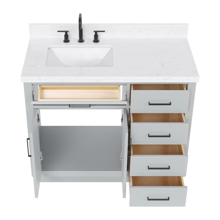 Wildon Home® Tidworth 42'' Solid Wood Single Bathroom Vanity with 1.5'' White Quartz Top, Right Offset Rectangular Sink