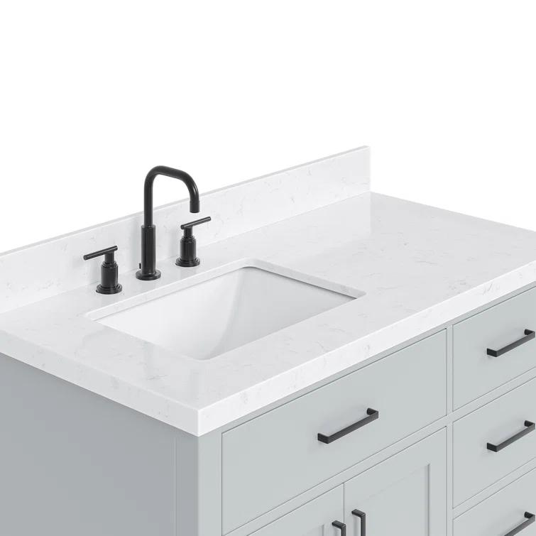Wildon Home® Tidworth 42'' Solid Wood Single Bathroom Vanity with 1.5'' White Quartz Top, Right Offset Rectangular Sink