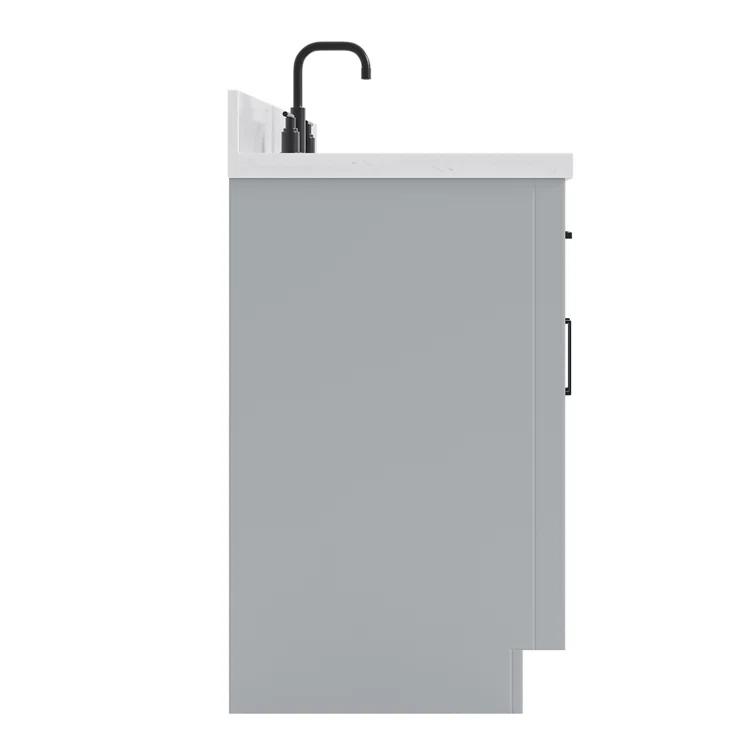 Wildon Home® Tidworth 42'' Solid Wood Single Bathroom Vanity with 1.5'' White Quartz Top, Right Offset Rectangular Sink