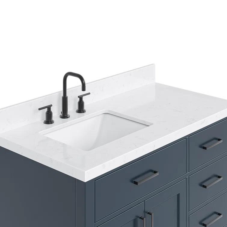 Hokku Designs Thornaby 42'' Solid Wood Single Bathroom Vanity with 1.5'' Carrara Quartz Top, Right Offset Oval Sink