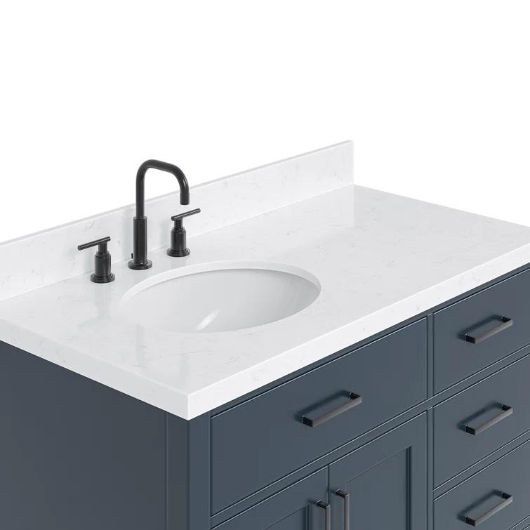 Hokku Designs Thornaby 42'' Solid Wood Single Bathroom Vanity with 1.5'' Carrara Quartz Top, Right Offset Oval Sink