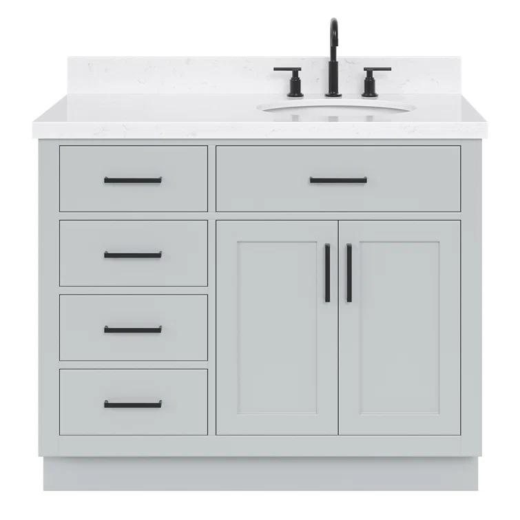 Wildon Home® Tidworth 42'' Solid Wood Single Bathroom Vanity with 1.5'' White Quartz Top, Right Offset Rectangular Sink