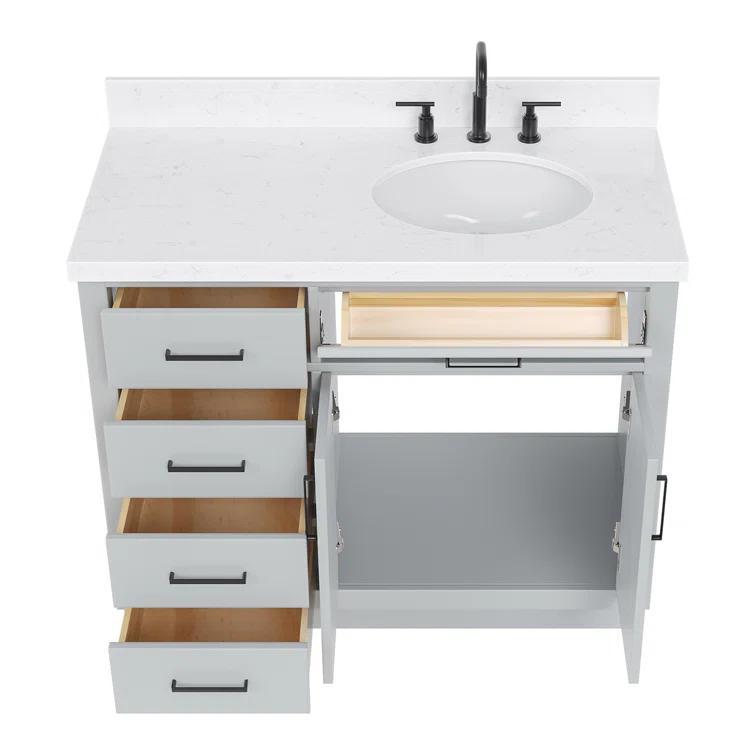 Wildon Home® Tidworth 42'' Solid Wood Single Bathroom Vanity with 1.5'' White Quartz Top, Right Offset Rectangular Sink