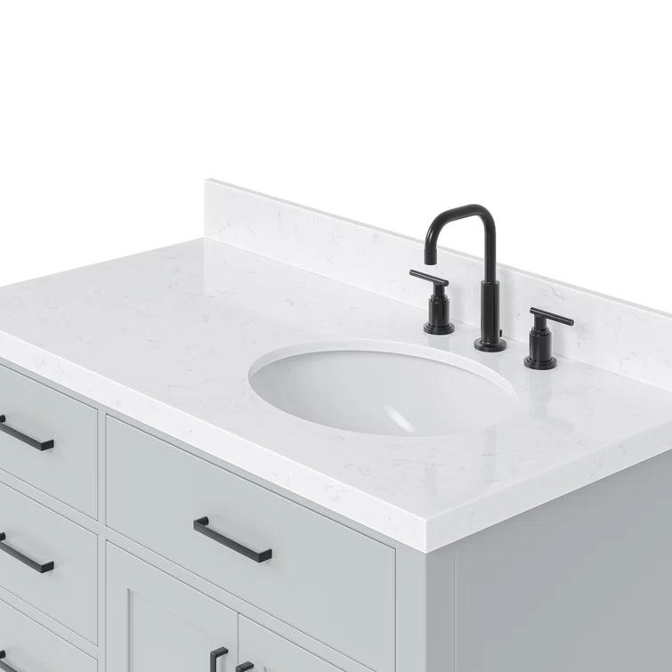Wildon Home® Tidworth 42'' Solid Wood Single Bathroom Vanity with 1.5'' White Quartz Top, Right Offset Rectangular Sink