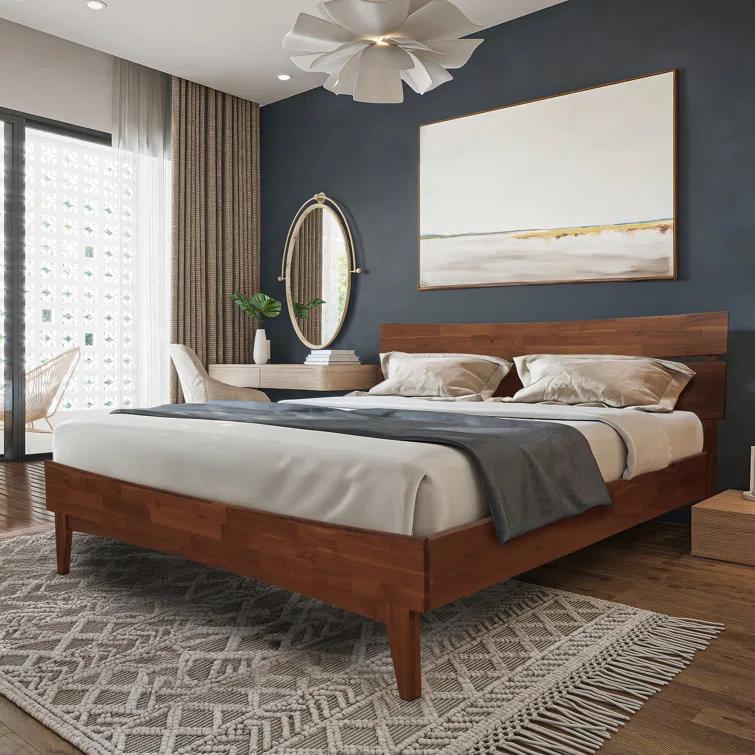 Acacia Aurora Premium Solid Wood Platform Bed Frame and High Headboard, King Bed Frame with Headboard Included, Mid Century Modern Bed with 5 years Warranty