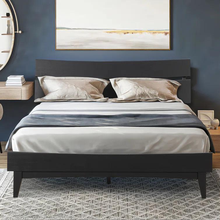 Acacia Aurora Premium Solid Wood Platform Bed Frame and High Headboard, King Bed Frame with Headboard Included, Mid Century Modern Bed with 5 years Warranty