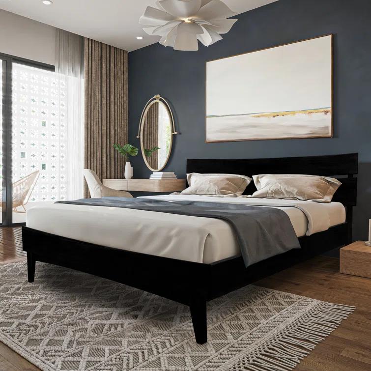 Acacia Aurora Premium Solid Wood Platform Bed Frame and High Headboard, King Bed Frame with Headboard Included, Mid Century Modern Bed with 5 years Warranty