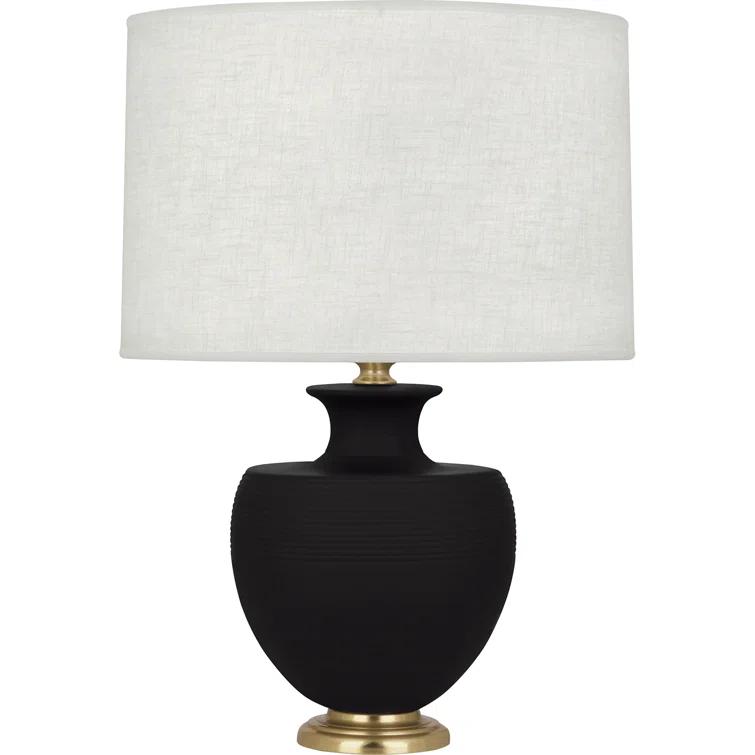 Bronze Ceramic and Steel Table Lamp with Linen Shade