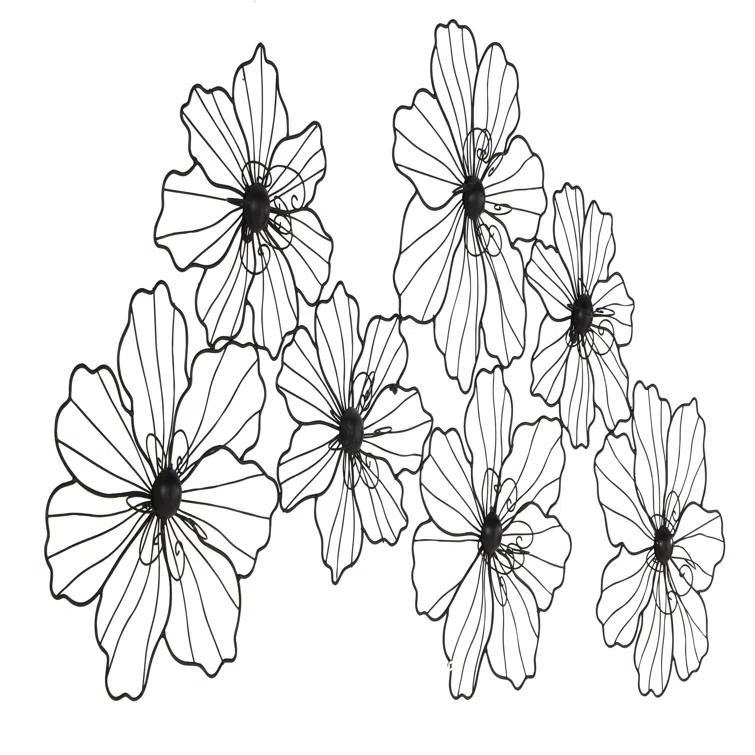 Metal Wire Foiled Floral Home Wall Decor with Scroll Accents