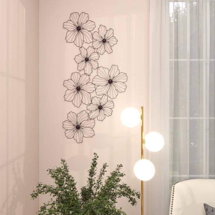 Metal Wire Foiled Floral Home Wall Decor with Scroll Accents