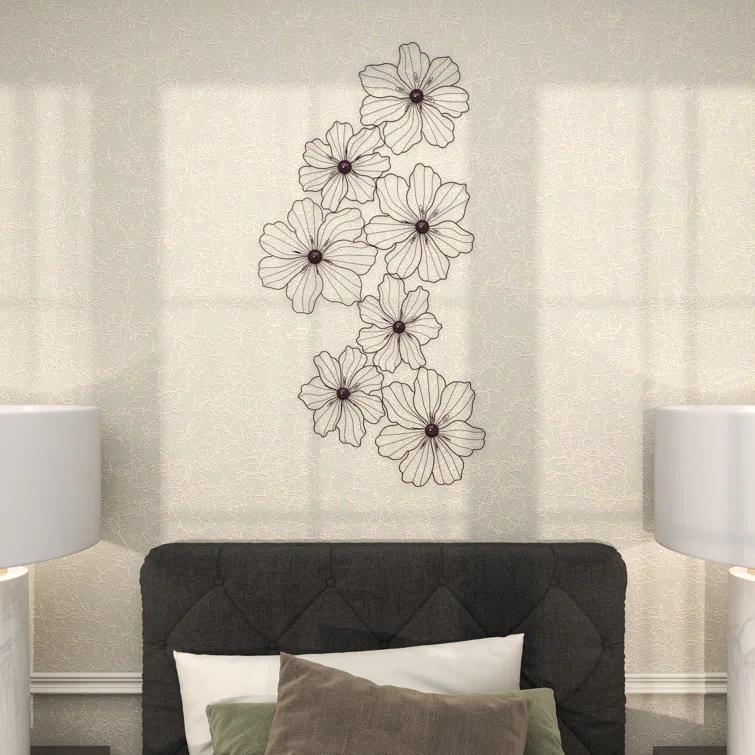 Metal Wire Foiled Floral Home Wall Decor with Scroll Accents